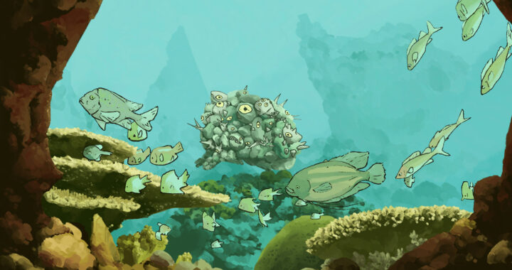 Screenshot from South Scrimshaw part 1 of the ocean with fish swimming through a coral reef