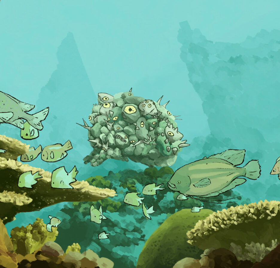 Screenshot from South Scrimshaw part 1 of the ocean with fish swimming through a coral reef