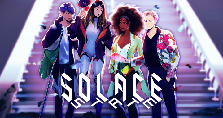 Solace State cover art featuring the four main cast members