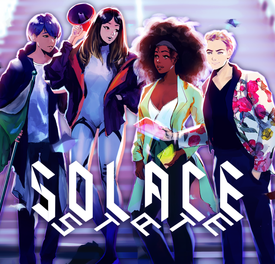Solace State cover art featuring the four main cast members