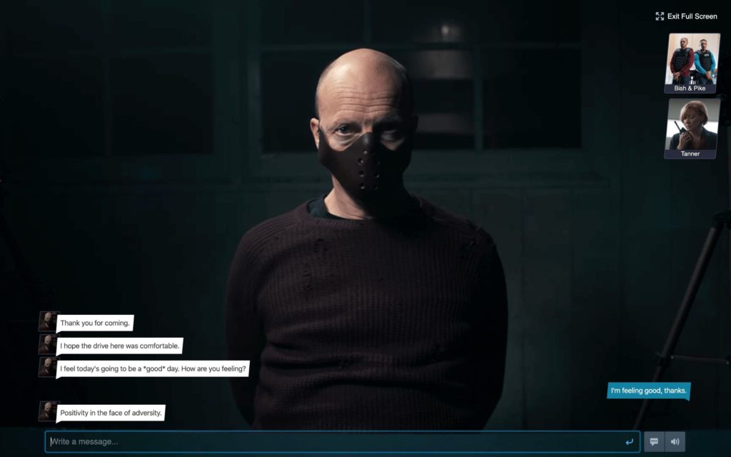Man in mask with text chat overlaid