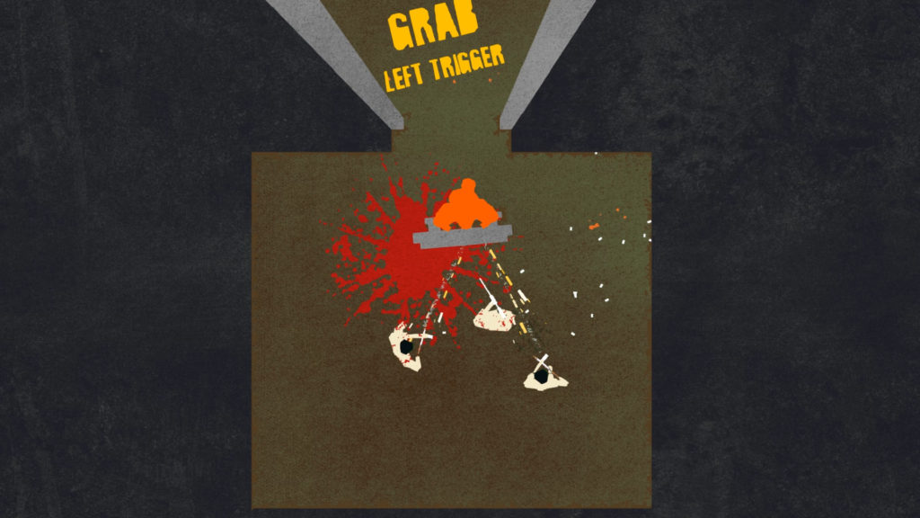 Ape Out Screenshot that says "grab left trigger"