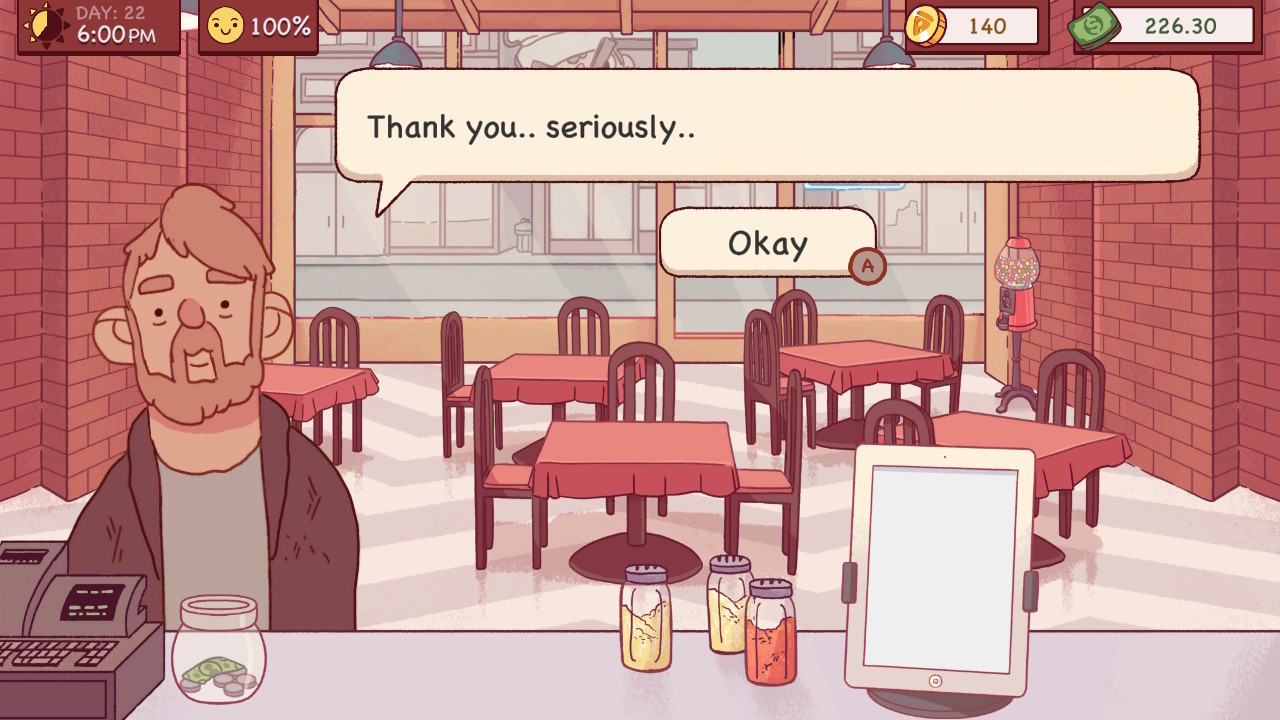 Screenshot of character saying "Thank you. Seriously..."