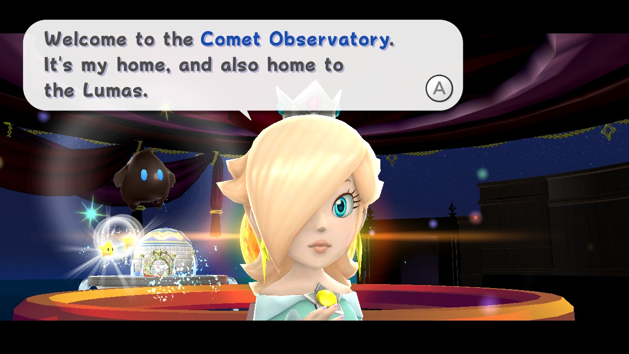 Rosalina saying "Welcome to the Comet Observatory. It's my home, and also home to the Lumas."
