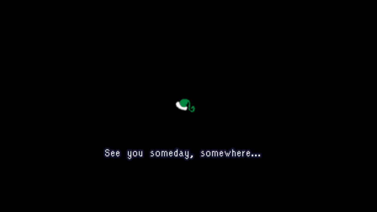 A black background with a green winter looking hat in the middle . Underneath in white it says see you someday, somewhere...