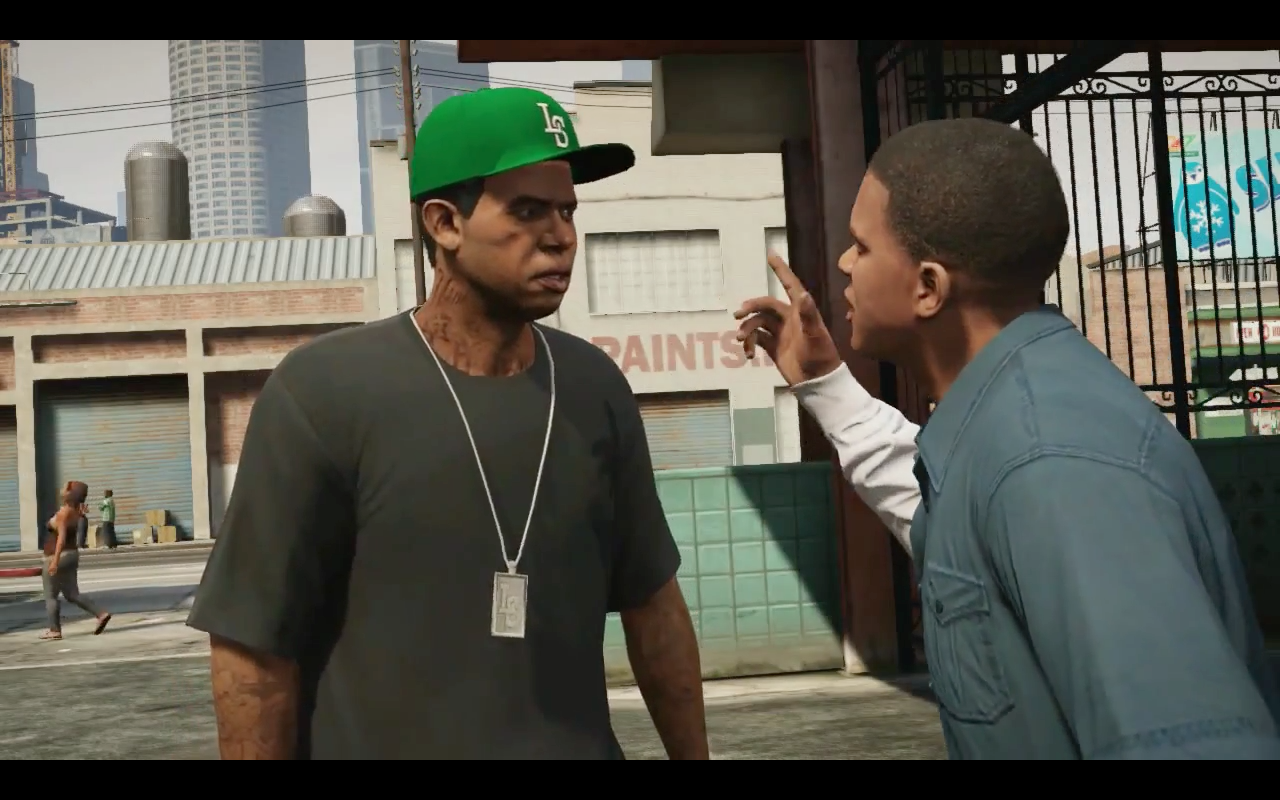 Lamar and Calvin arguing with each other. Calvin is yelling and pointing at Lamar.