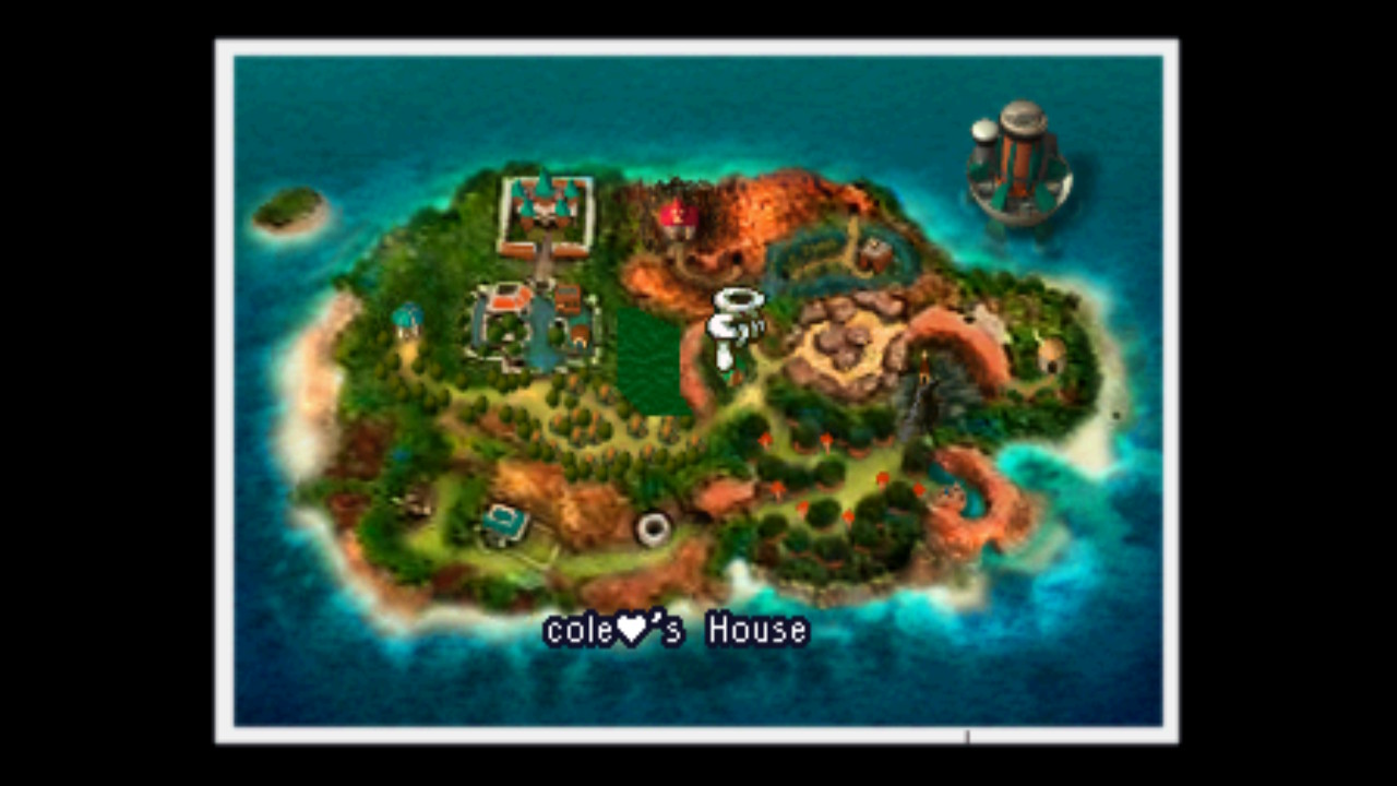 Moon's map screen. The player's house is highlighted