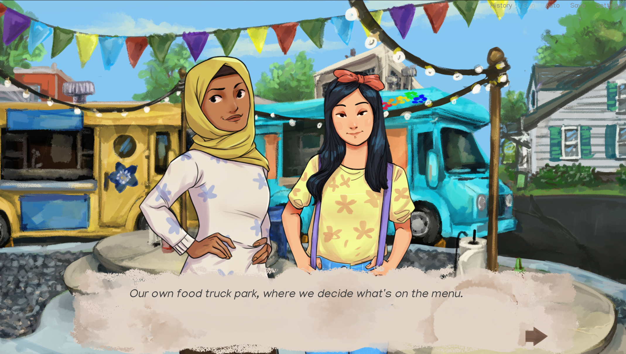 Amira on the left and Jessica on the right. The text says our own food truck park where we decide what's on the menu