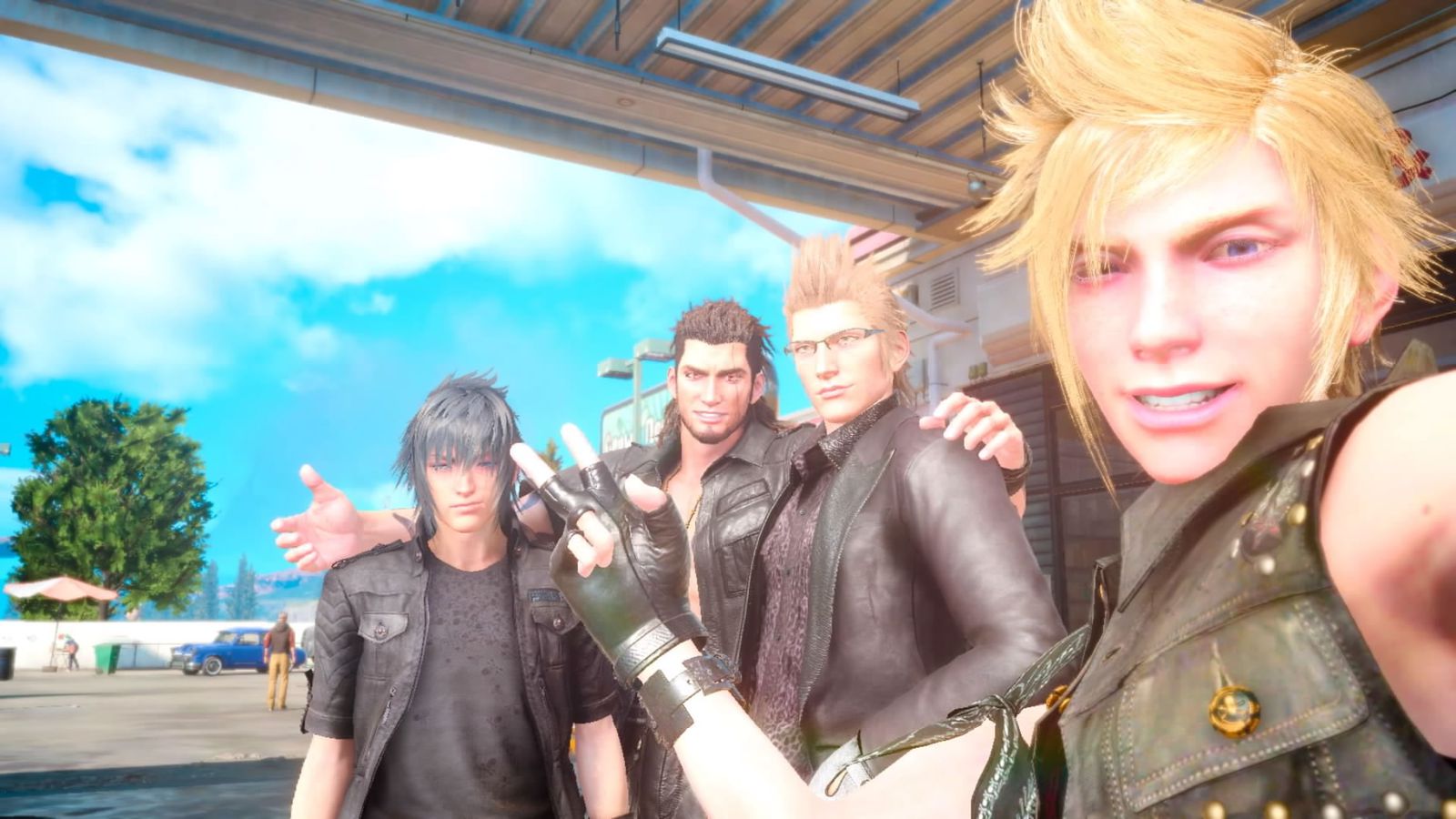 A selfie of all the main characters from Final Fantasy XV