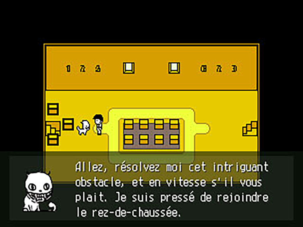 A screenshot of The Judge speaking to the player in French