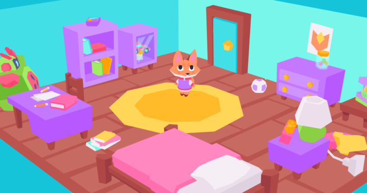 Screenshot from Button City of fox character standing in the middle of a bedroom