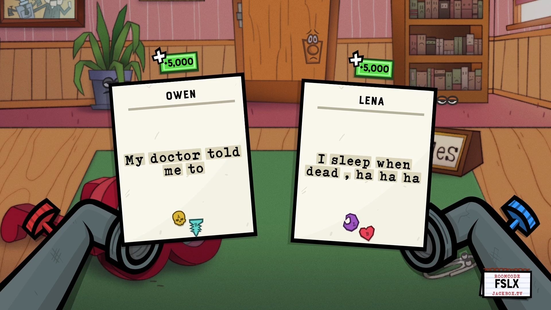 Screenshot from Job Job of two players' cards