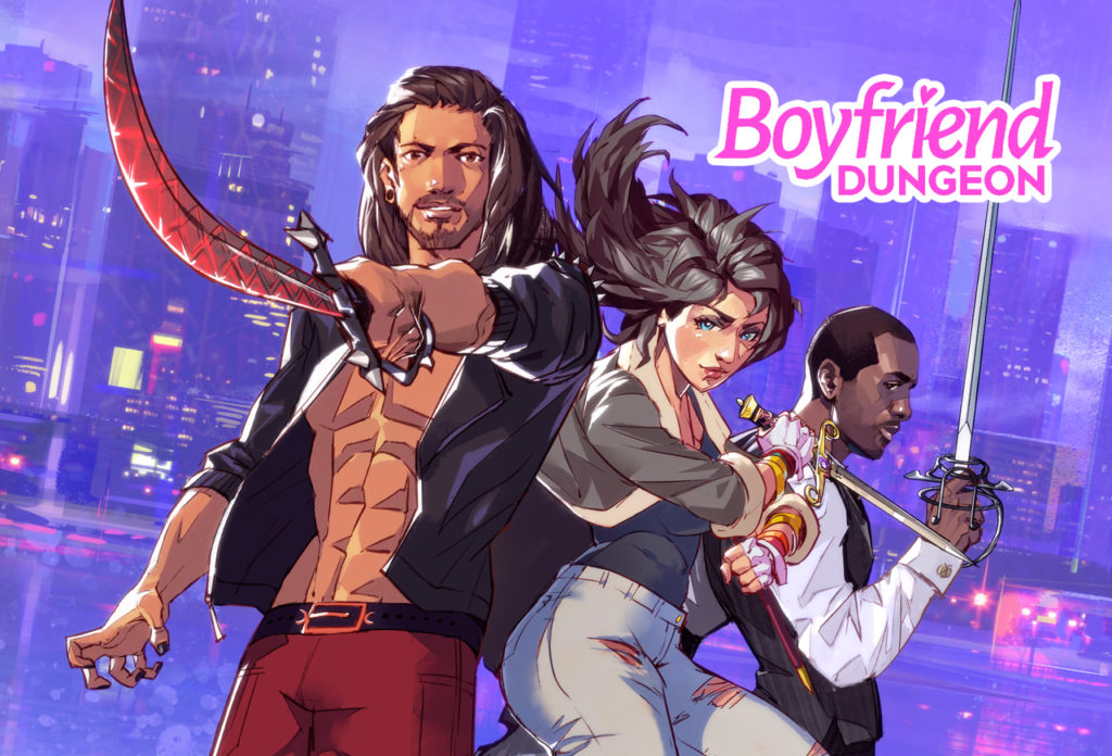 The Boyfriend Dungeon key art featuring Sunder, Valeria and Isaac