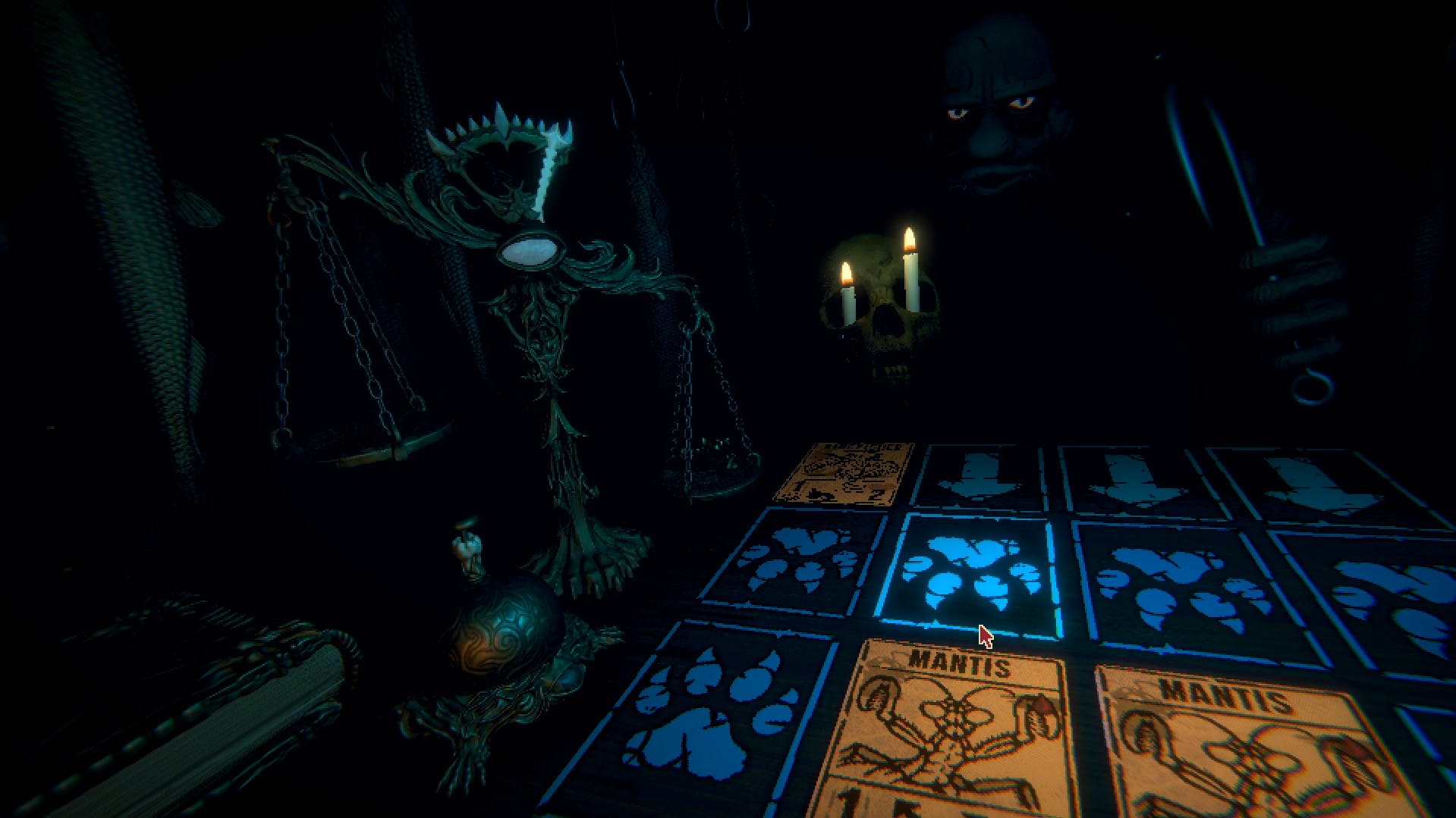 Screenshot of the game board in Leshy's Inscryption