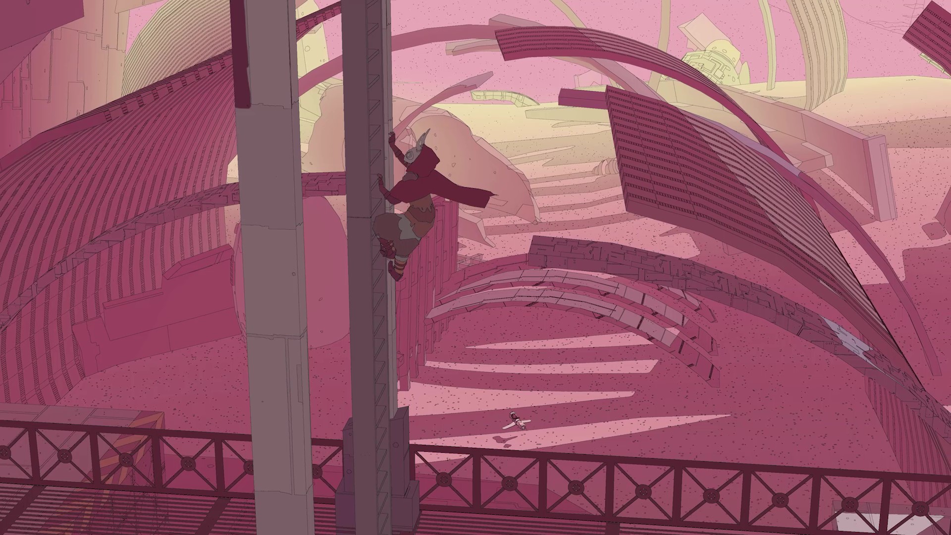 Screenshot of Sable climbing a pillar