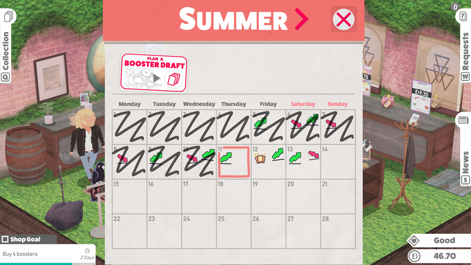 Screenshot of a calendar of summer where you're supposed to plan a card draft