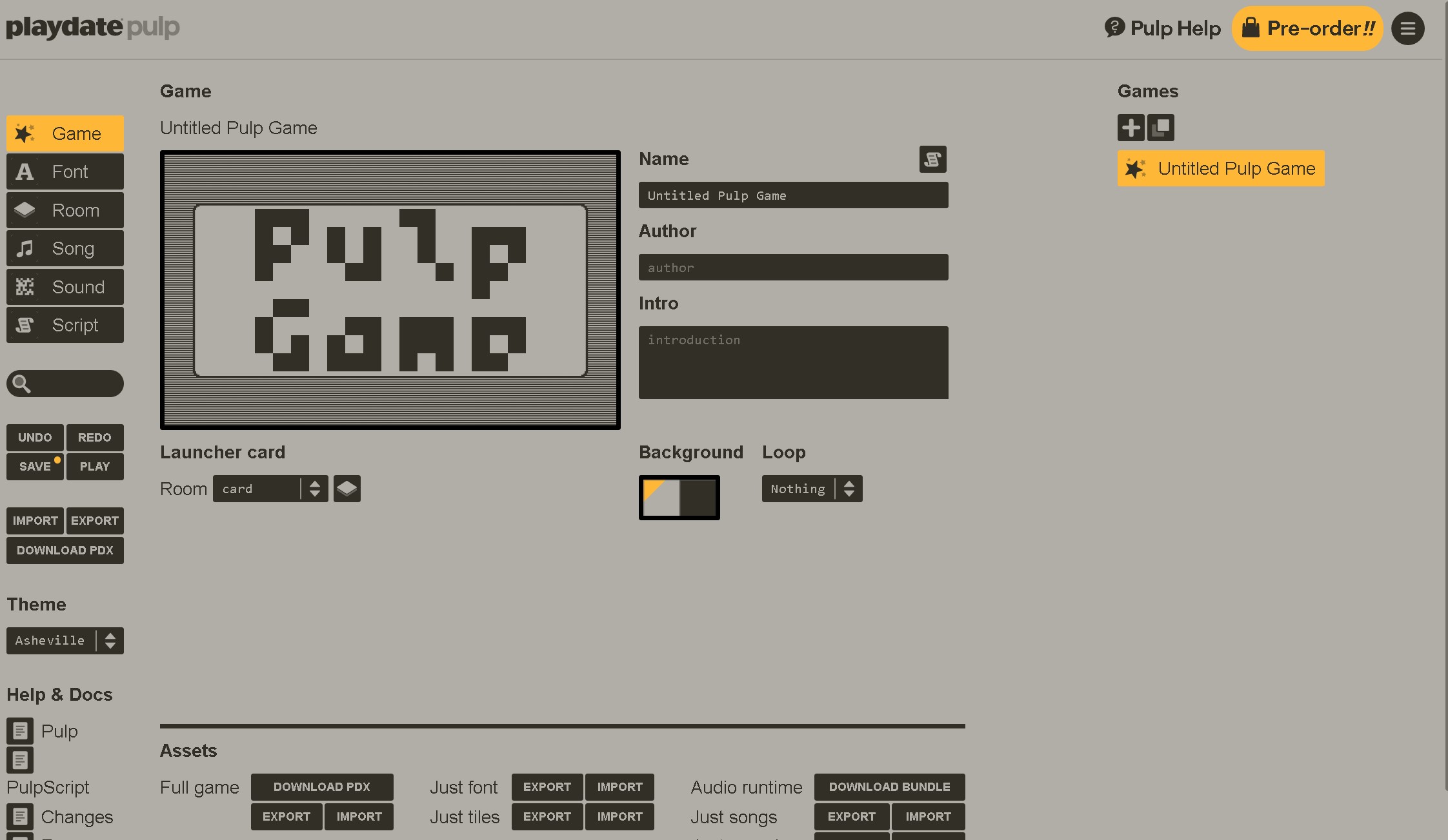 Screenshot of the Playdate Pulp UI