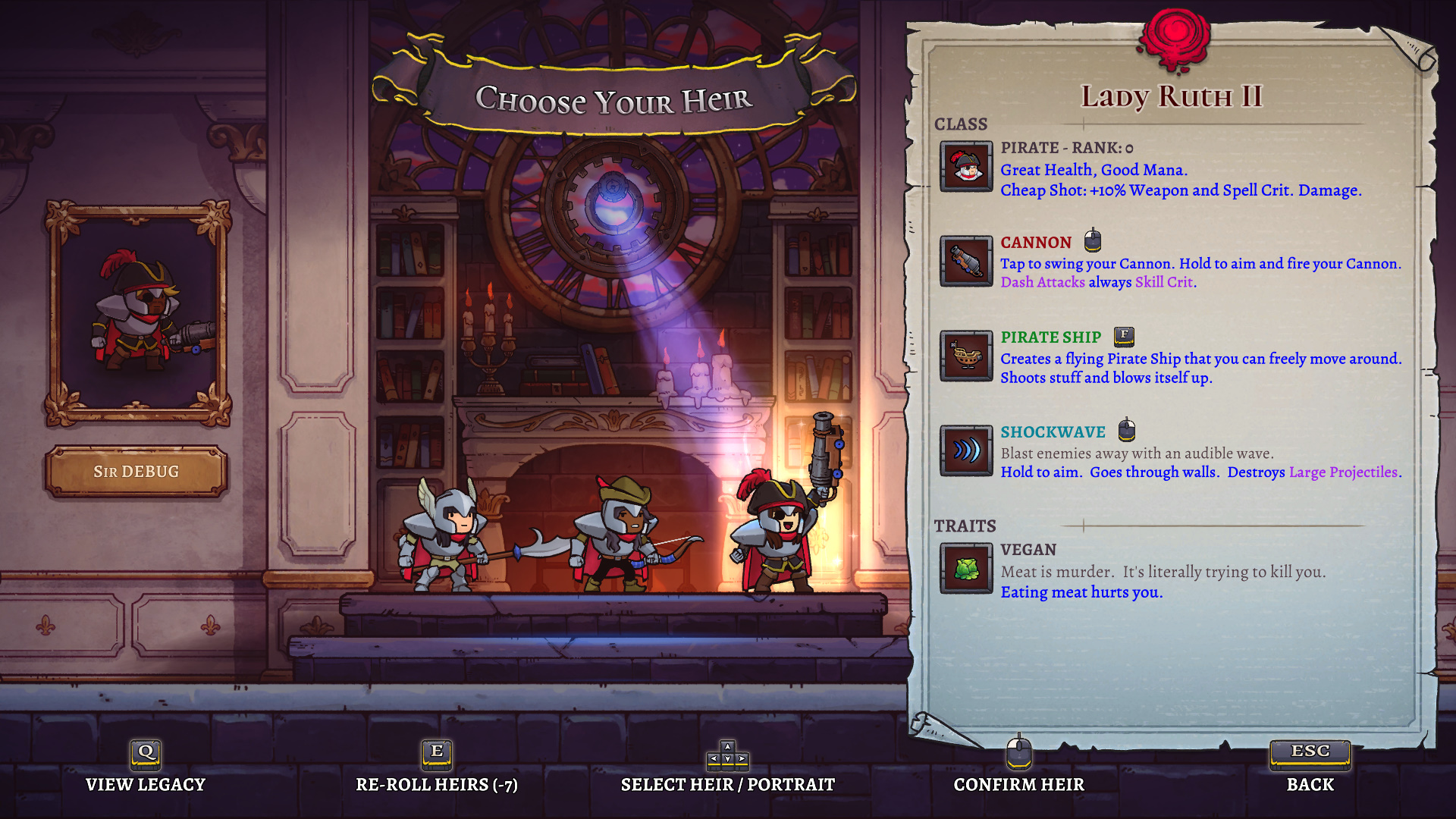 Rogue Legacy 2 choose your heir screen