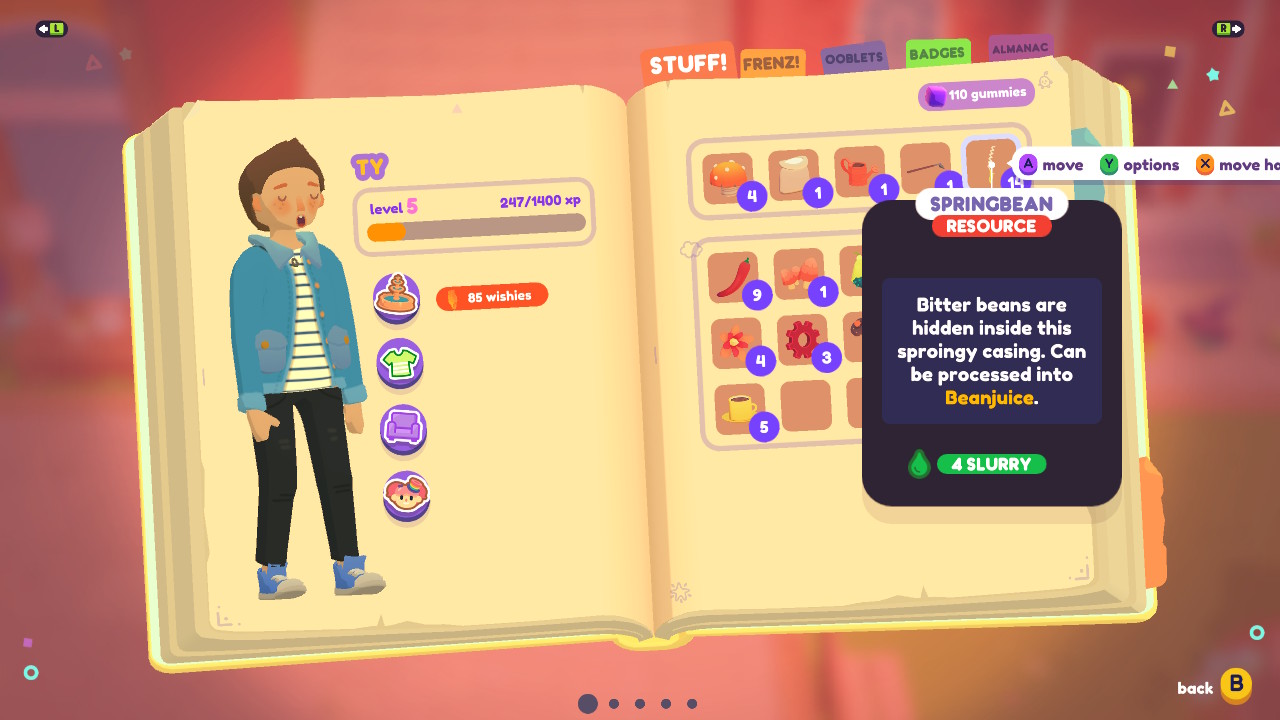 Ooblets screenshot of springbeans in the inventory