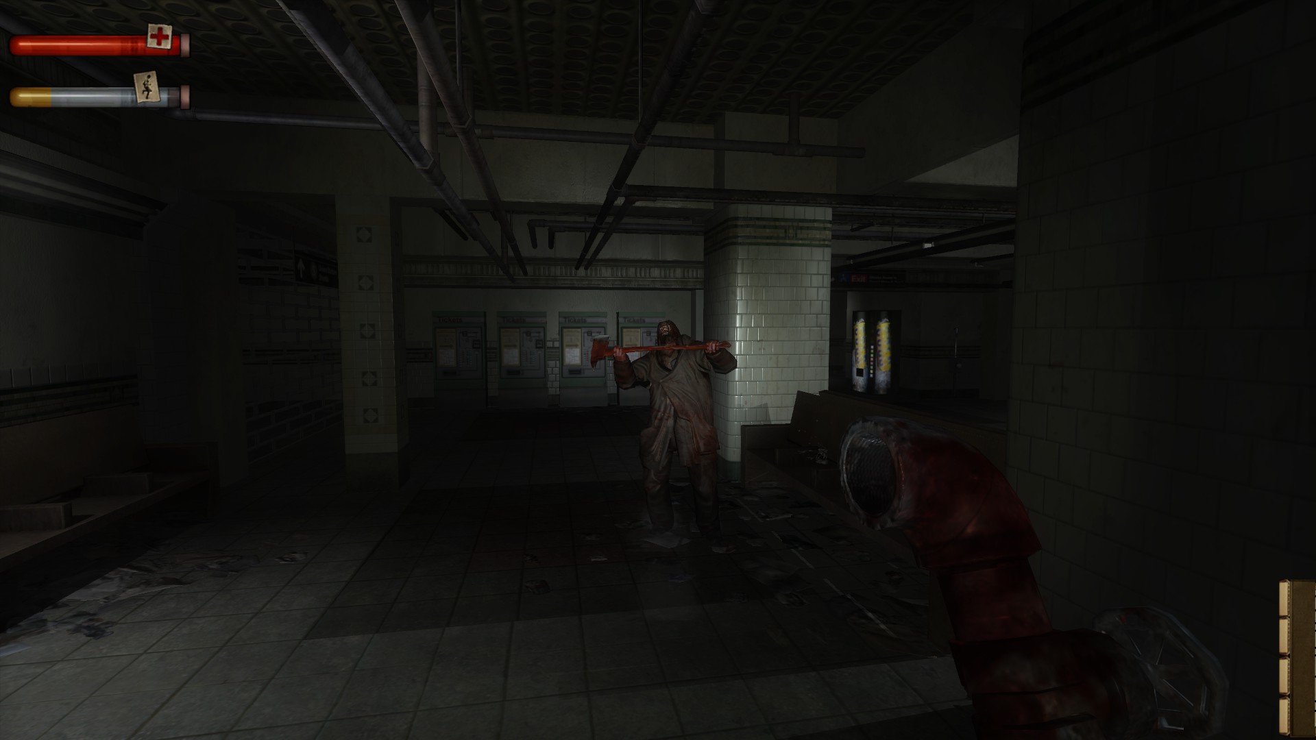 Screenshot of an enemy with an axe in Condemned 