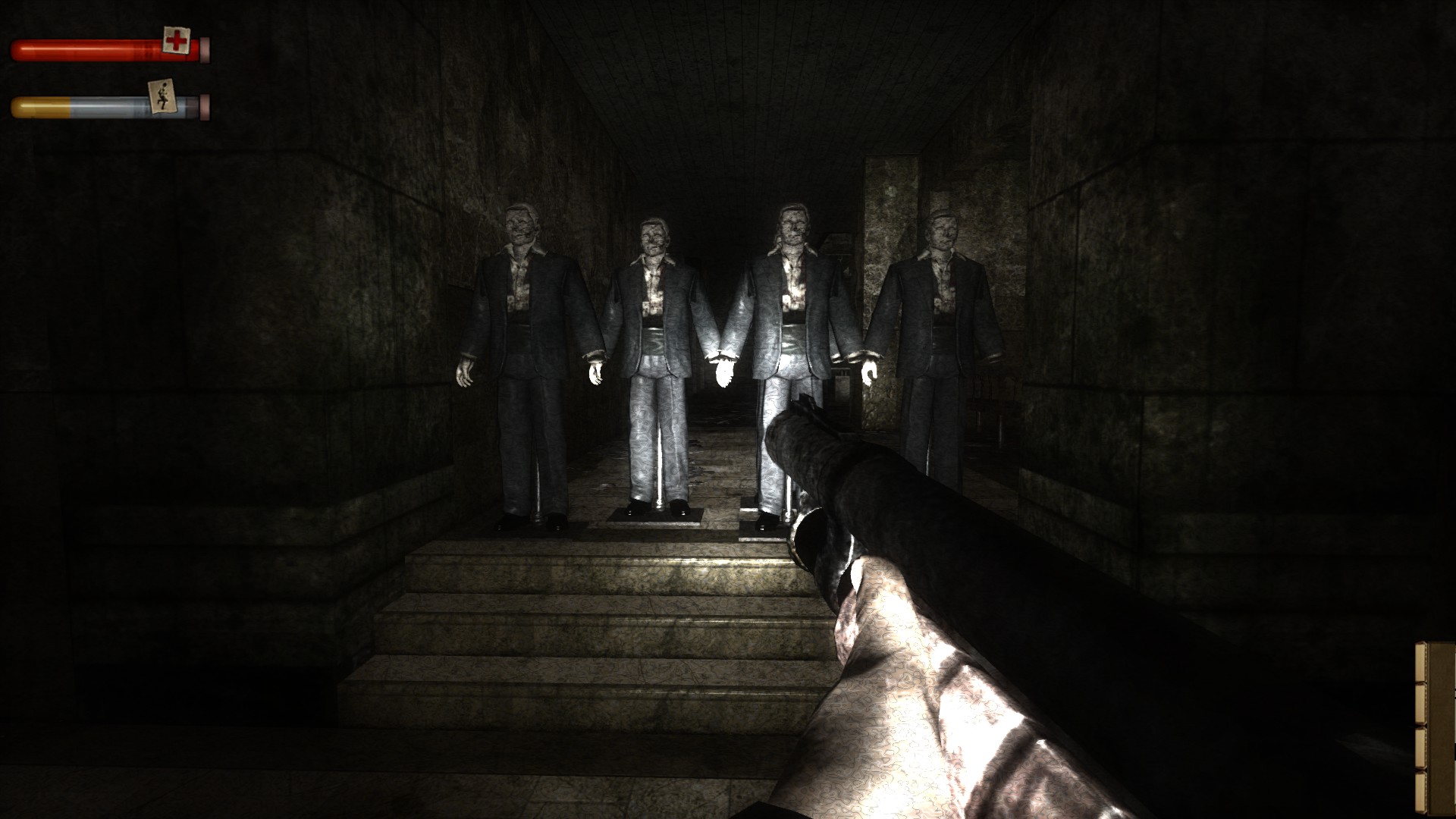 Four enemies blocking a corridor in Condemned 