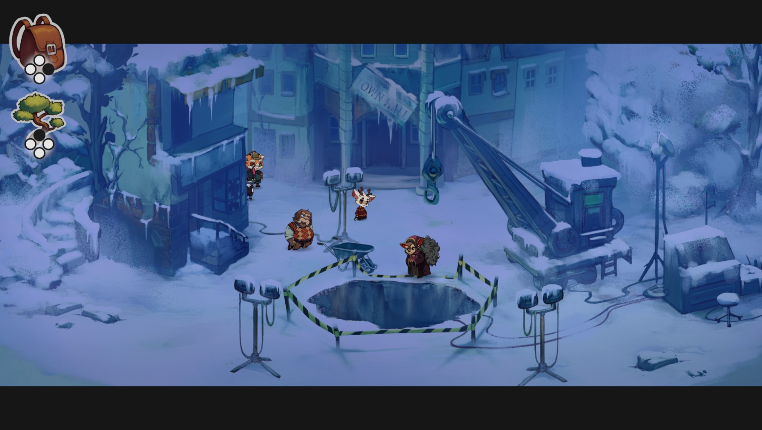 Screenshot of the hole in the town of Beacon Pines that's freezing everything over
