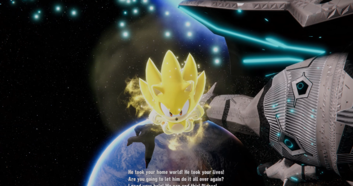 Sonic Frontiers screenshot of Sonic turning shiny gold and rallying his comrades