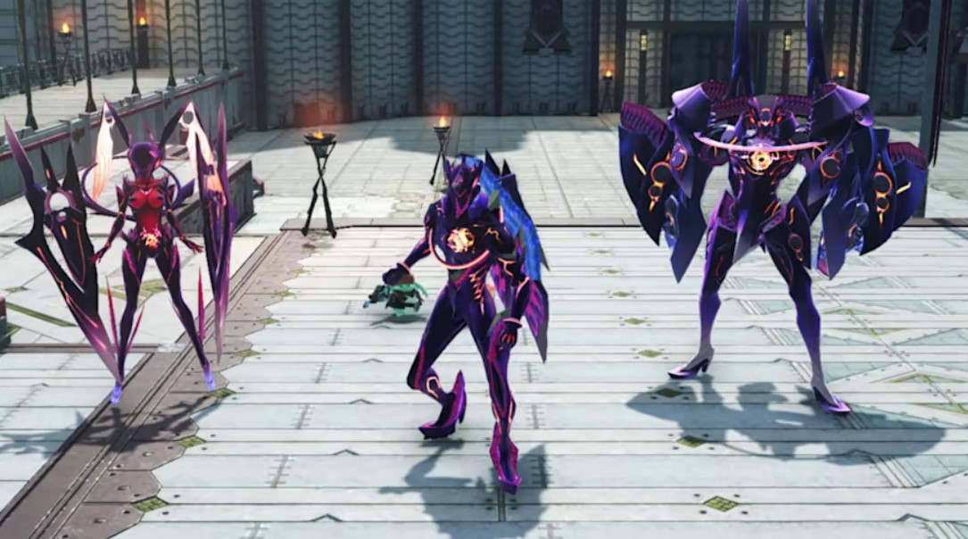 Screenshot of three armored characters in XC3