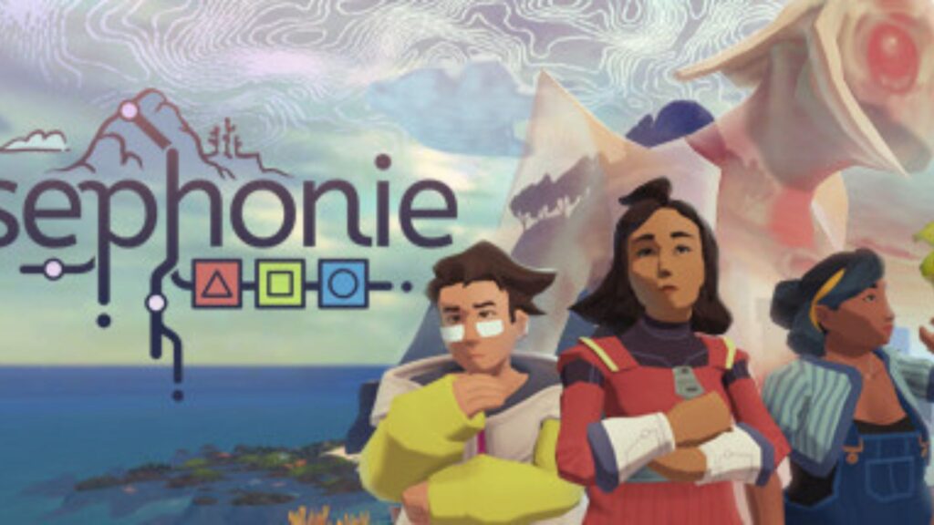Sephonie cover art featuring the three scientists and the physical form of the island