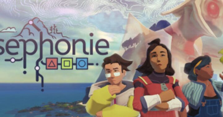 Sephonie cover art featuring the three scientists and the physical form of the island