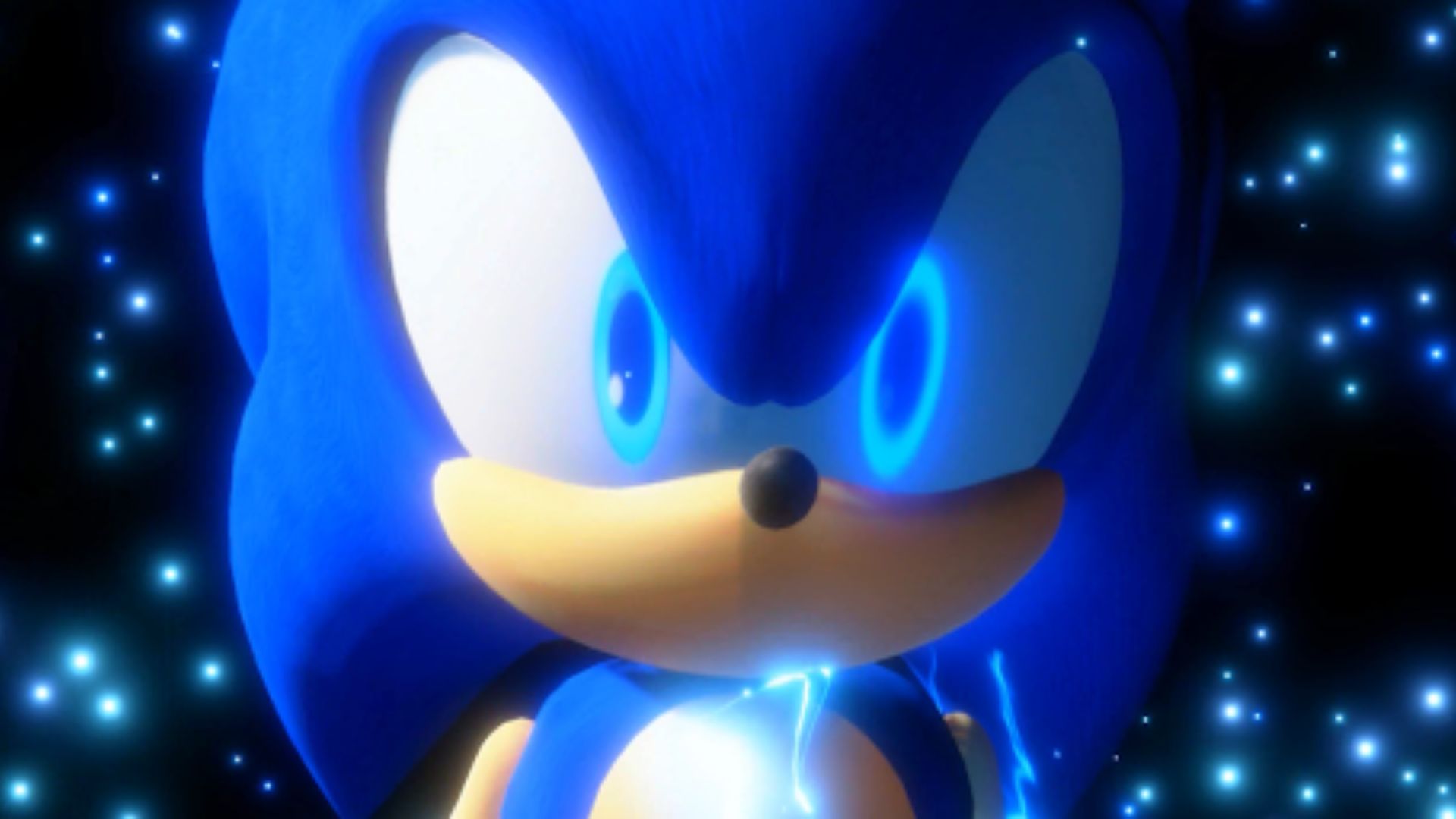 Screenshot of Sonic the Hedgehog with glowing blue eyes