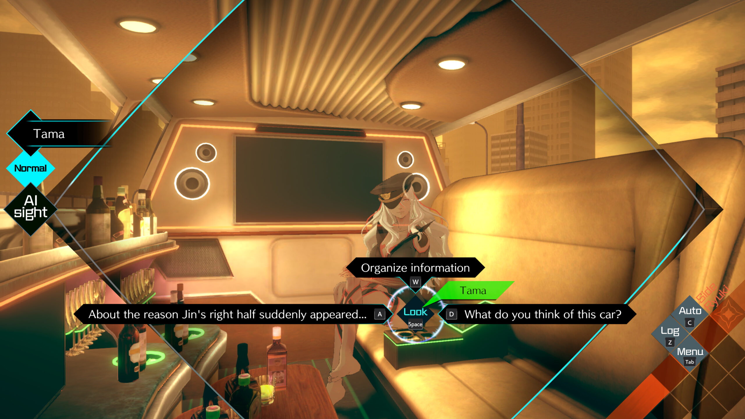 Screenshot of a dialogue option tree Ryuki has with Tama