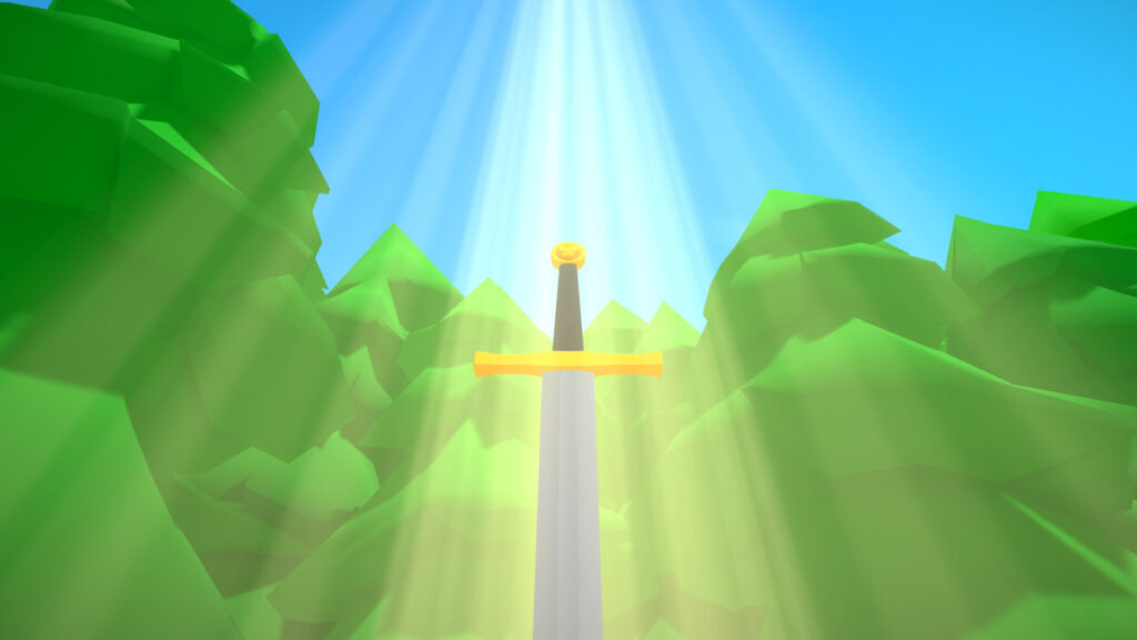 Screenshot from The one who pulls the sword out will be crowned king of a sword surrounded by light