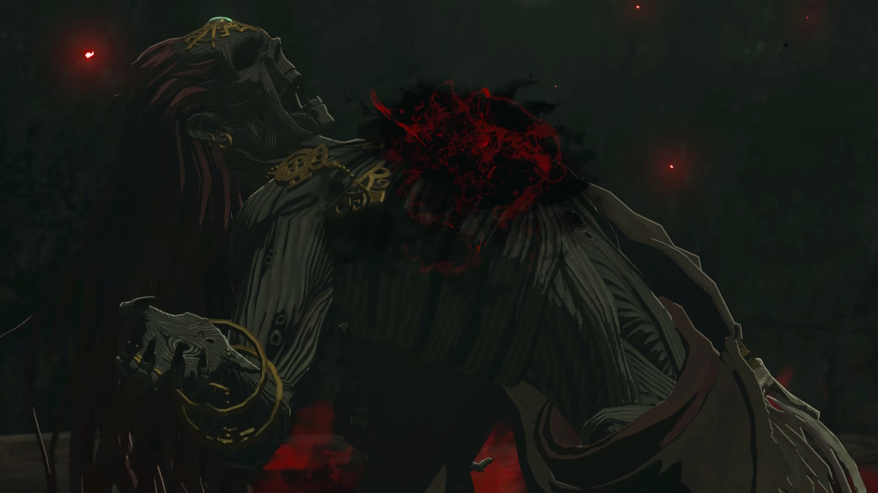 Screenshot of the Demon King awakening under Hyrule cast;e