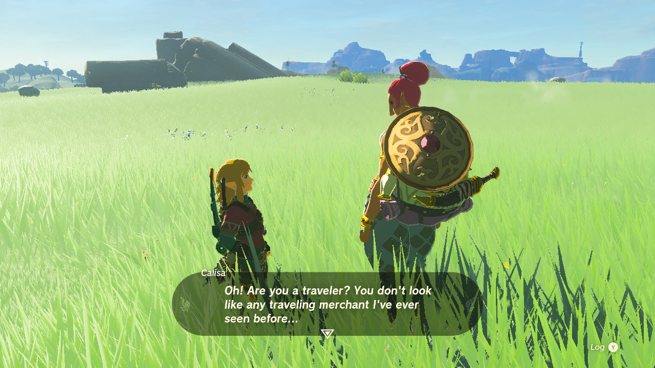 Screenshot of Link talking to a Gerudo traveler