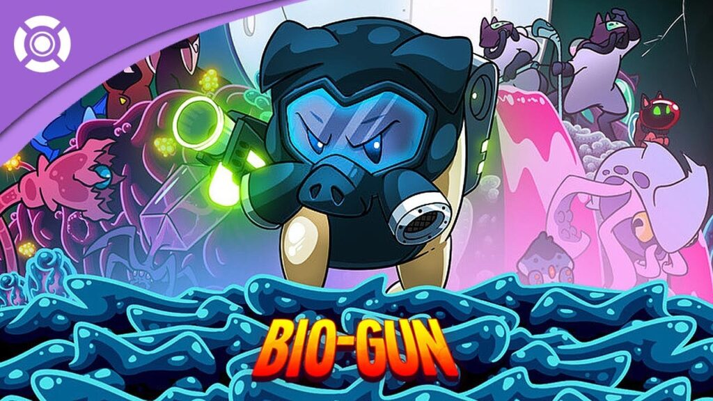 Bio-Gun cover art showing Bek the vaccine dog in front of a cast of villainous germs