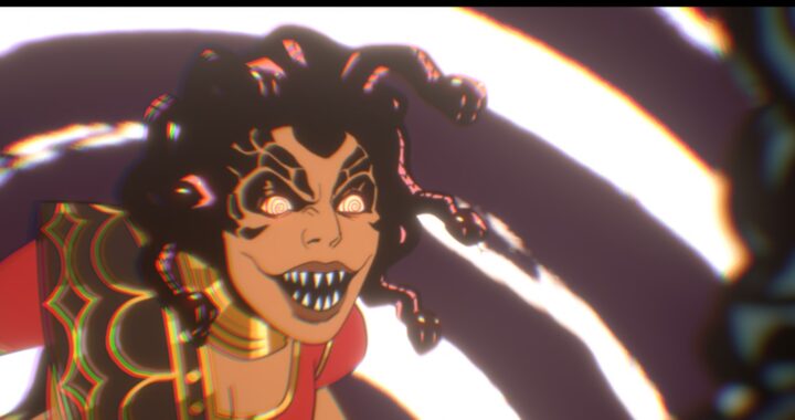 Stray Gods screenshot of Medusa trying to hypnotize Grace with her snake hair out