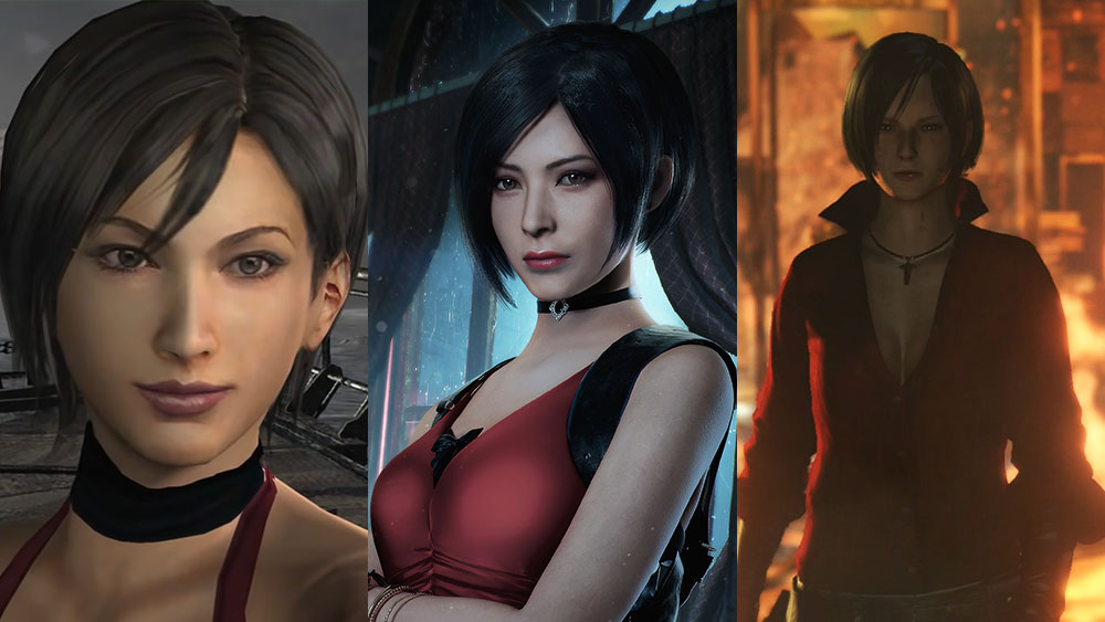 Three images of Resident Evil 2's Ada Wong